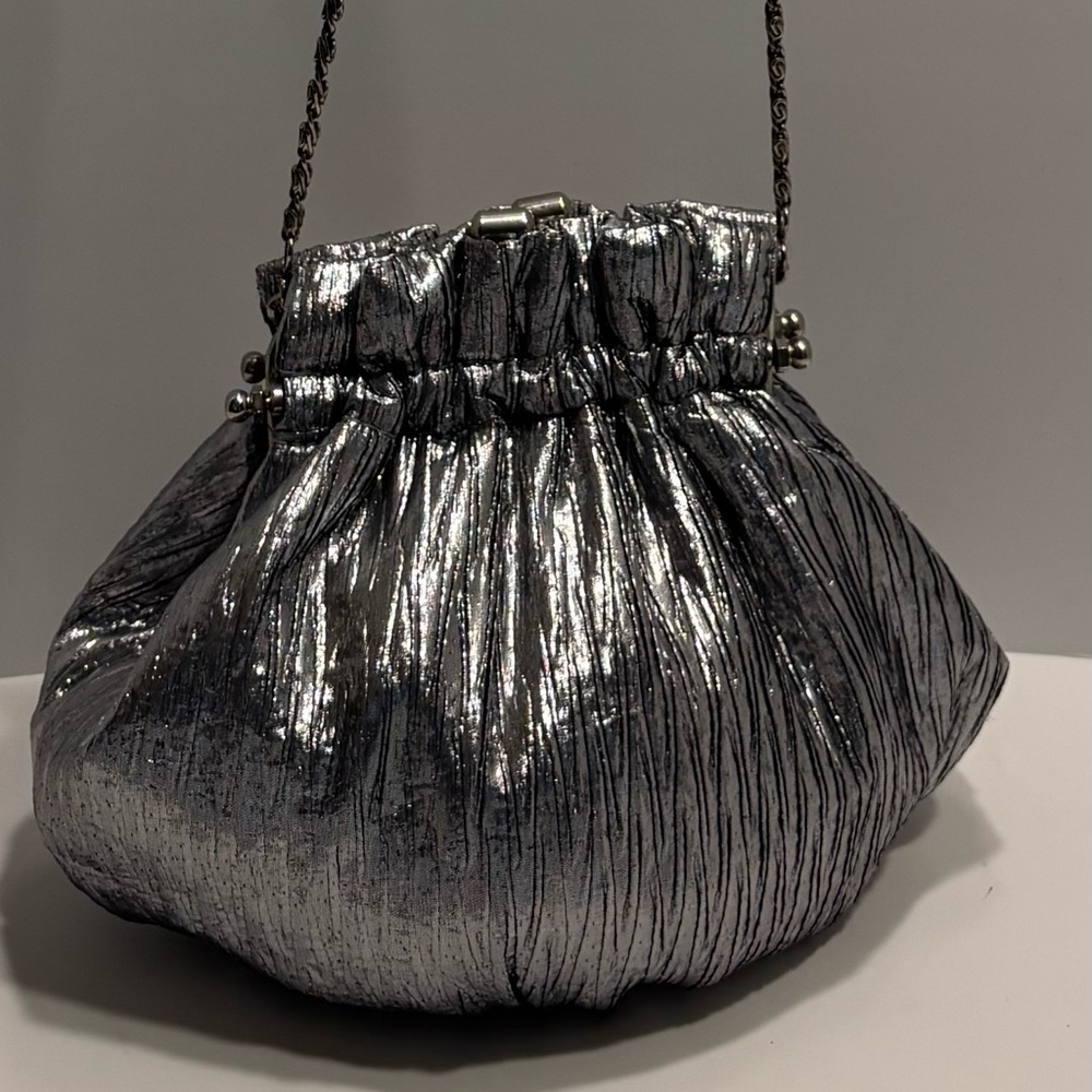Glamorous Silver Gathered Clutch